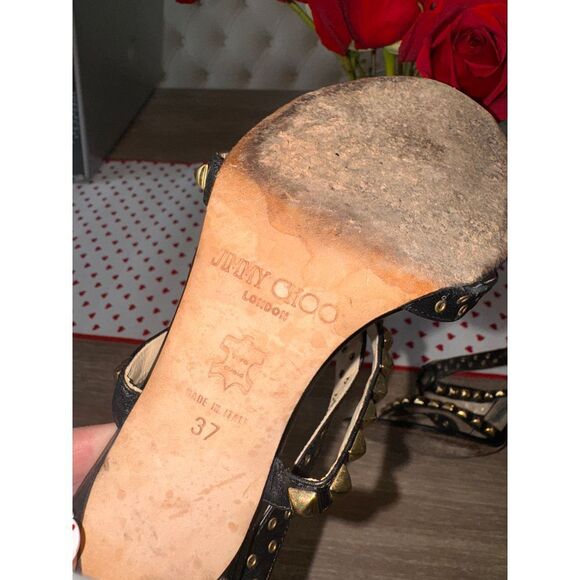 Jimmy Choo Black and Gold Studded Sandals - Picture 11 of 11